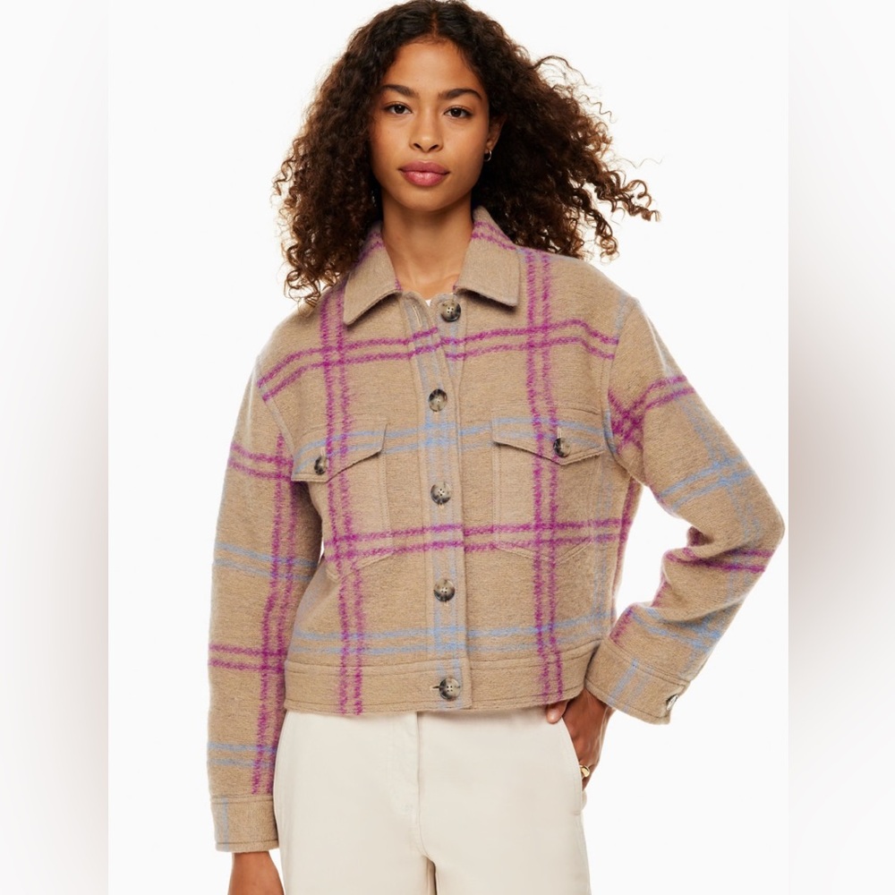 Aritzia Wilfred Ganna Cropped Plaid Wool Shacket Jacket size medium